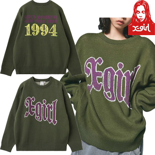 ☆予約☆ X-girl ( エックスガール ) - SCRATCHED LOGO JACQUARD KNIT TOP